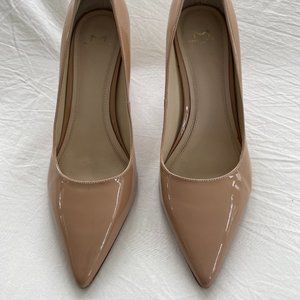 Marc Fisher LTD Zala Block Heel Pump, Nude Patent Leather, Size 8.5